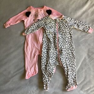 Gerber Pink Striped and Leopard Print Footies bundle of 2
